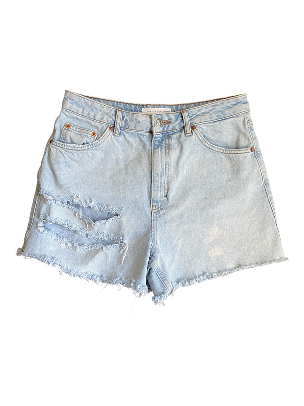 Top Shop | High Rise Distressed Denim Cutoff Shorts Light Wash | Size 8